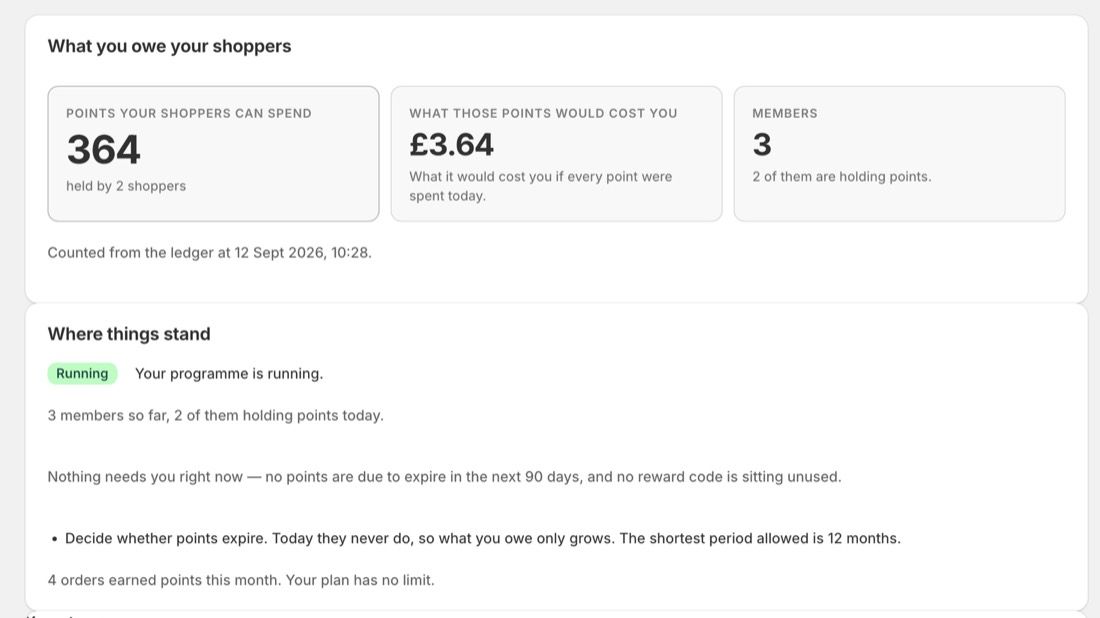 Matrix Rewards Home screen: what you owe your shoppers